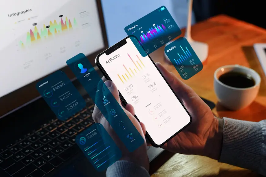 Person analyzing data on smartphone