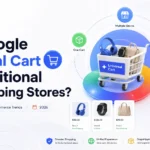 Google Universal Cart dropshipping featured image showing AI-powered ecommerce shopping, product comparison, online cart automation, and Krantecq Solutions branding.